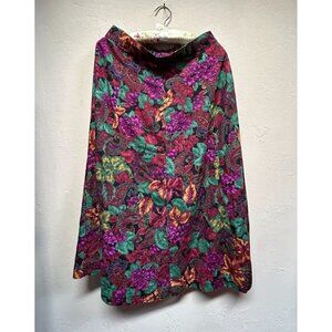 Vintage Separate Issue Women Multicolor Autumn Floral Pattern Pull-On Midi Skirt